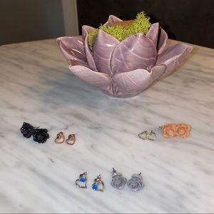 Bundle of 6 sets of flower and heart stud earrings